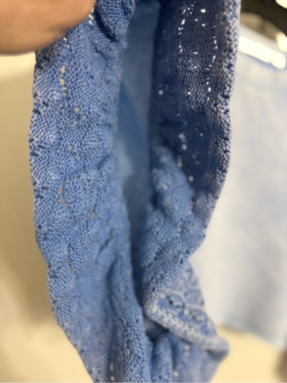 Altar'd State Light Blue Cropped Sweatshirt with Crochet Sleeve Accents LARGE - Picture 5 of 7